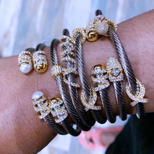 Missvikki Original design Stackable Bangle For Women Bridal Wedding Cubic Zircon OPen Bangle Dubai Bracelet Party Jewelry