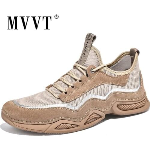 MVVT Suede + Mesh Breathable Fashion Sneakers Mens Casual Shoes Cool Summer Footwear Man Large Size Good Quality