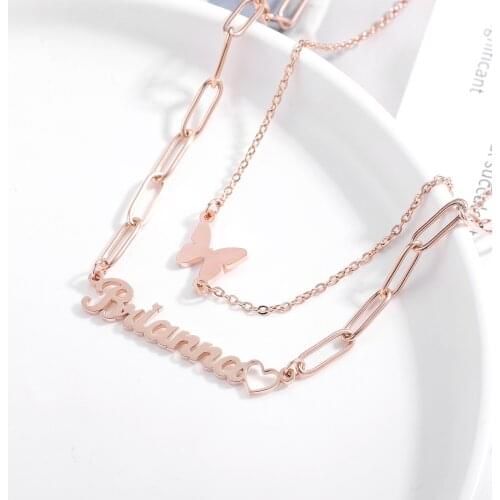 MYDIY Fashion Butterfly Custom Name Necklace Pendants Stainless Steel Double Layer Choker For Women Jewelry Pendant Wholesale