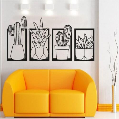 Laser Cut 4 Piece Cactus Set Wooden Wall Decor Black wall decoration decorative product new fashion home decoration New Product