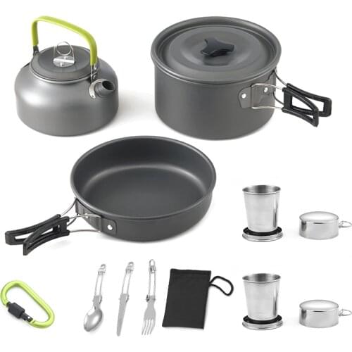 Outdoor Cooking Pots Set Kettle Tableware Sets Camping Tableware 4 People Camp cooking supplies Nature Hike A Set of PansHiking