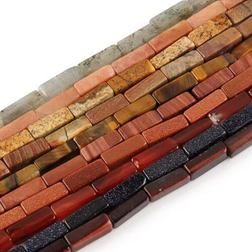 Natural Stone Bead Tiger Eye Red Brown Jaspers Loose Square Tube Beads for Jewelry Making DIY Wrap Chakra Bracelet 15" 13x4mm