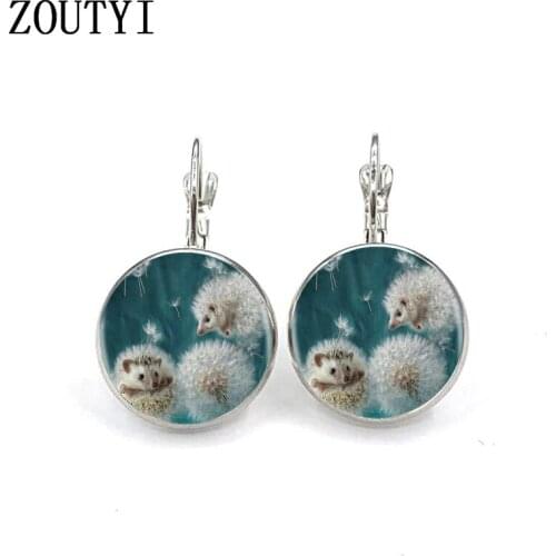 New/glamour fashion dandelion and small hedgehog photo glass earrings, convex and concave glass ladies earrings