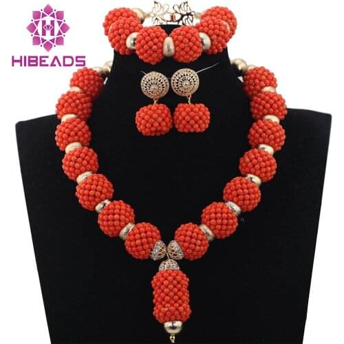 New Handmade Coral Beaded Balls Pendant Necklace Set New Wedding Coral African Jewelry Sets Gift CNR736