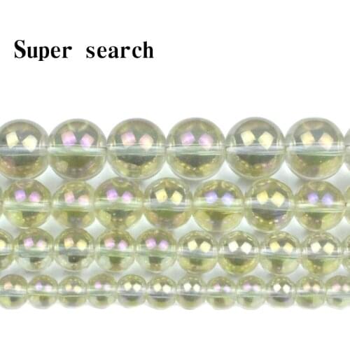 Plating Yellow Crystal Stone transparent Round Loose Beads For Jewelry Making DIY Bracelets Necklace 15inches 4/6/8/10/12mm