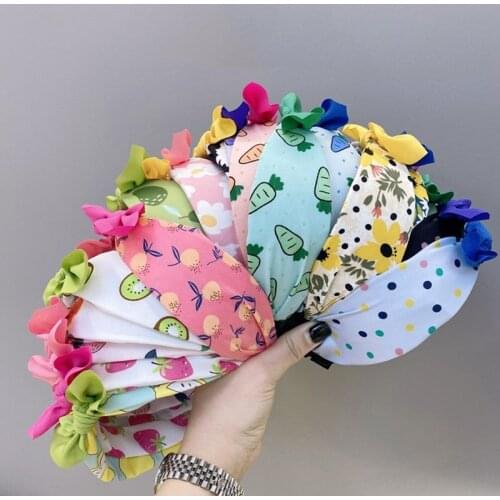 1 Pcs Children Cute Colors Printed Rabbit Ears Bowknot Hair Hoop Hairbands Girls Lovely Bow Ears Headbands Kids Hair Accessories