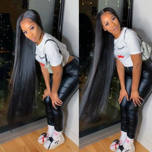 Straight Lace Front Human Hair Wigs 180% Density Peruvian 13*4 Lace Front Wig Remy Pre Plucked With Baby Hair