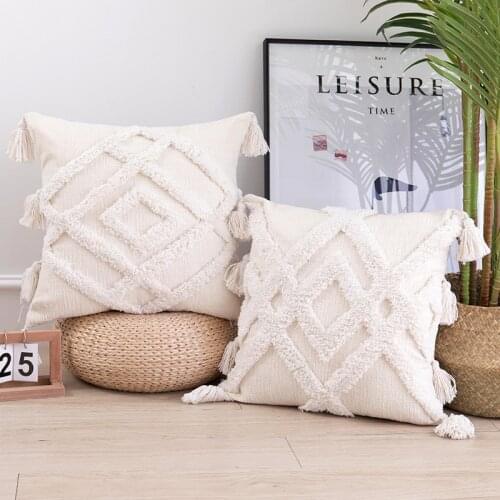 Family Style Cushion Tassel Beige Black Pillow European Element Design Cushion Household Cushion
