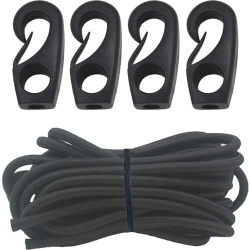 Kayak Bungee Cord Shock Cord with 4 lash Hooks 1/4" Black Elastic Bungee Cord rope Hooks－for Camping,Kayak Deck,Crafting,Gravity