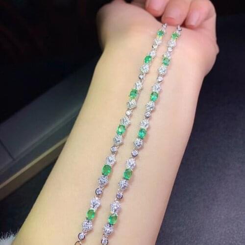 Luxurious Thick Geometry natural green Emerald Bracelet natural gemstone Bracelet S925 silver girl gift party jewelery