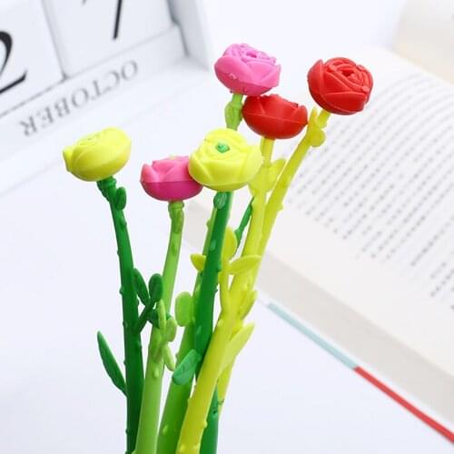 24Pcs Cute Cool Flower Rose Gel Pens Funny Kawaii Writing Black Ink Rollerball Ballpoint Stationery Back to School Stuff Thing
