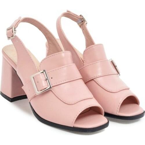 Big Size high heels sandals women shoes woman summer ladies Coarse-heeled fishmouth buckled sandals