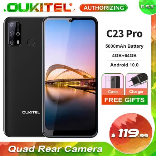 OUKITEL C23 Pro 4GB+64GB 5000mAh 4G Smartphone 6.53'' Waterdrop Screen 13MP Quad Rear Cameras Android 10.0 Mobile Phone