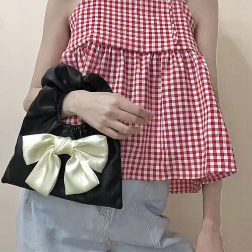 Bow Ruched Hobo Handbags For Women Solid Color Cute Style Korean Japanese 2021 New Designer All-Match Small Girl Gifts Bags