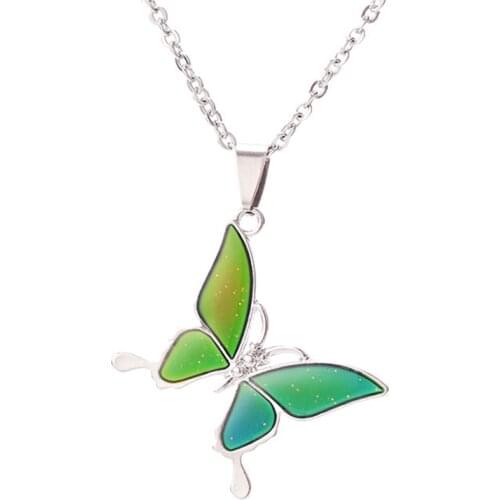 Thermochromic Butterfly Temperature Sensing Pendant Necklace O-Stainless Steel Chain Necklace Cool Funny Fashion Jewelry New