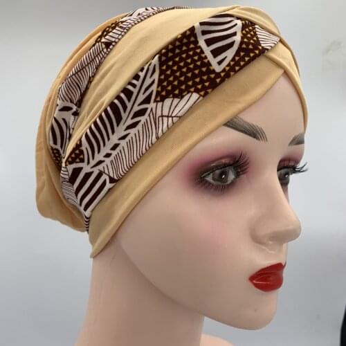 New Flower Print Turban Cap Forehead Cross Muslim Turban Hijab Stretchy Headscarf Bonnet Femme Head Wraps Turbante Mujer