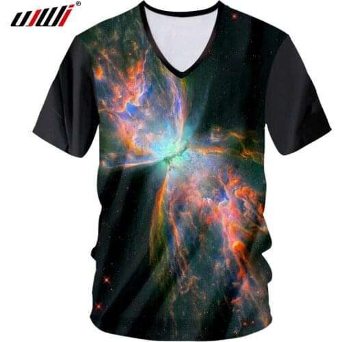 UJWI V-neck T-shirt Men Hip Hop Punk Style Bodybuilding Fitness Shirts Man 3d Print Starry Star Planets Tshirts Summer Tops 7XL