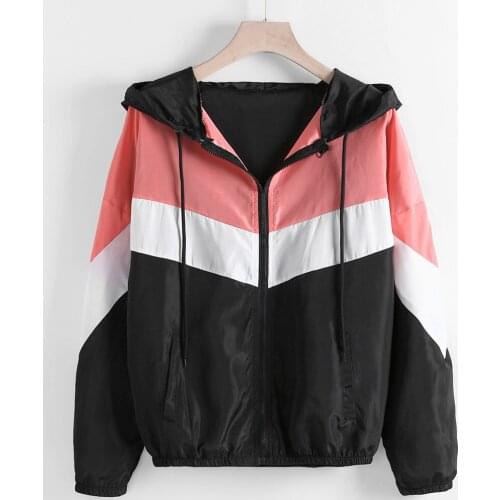 Outdoor Sport Jacket Women Casual Long Sleeve Zipper Color Patchwork Thin Skinsuits Hooded Sport Coat Autumn Female Hiking Coat