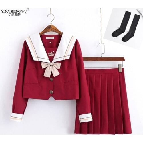 New Red JK Uniform Autumn Summer Japanese School Uniforms High School For Girls Sailor Pleated Skirt JK Sets Cosplay Clothing