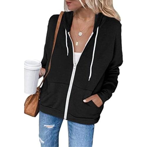 Spring Autumn Sweatshirt New Women Long Sleeve Hooded Lightweight Casual Hoodie Drawstring Pocket Zipper Cardigan Jacket