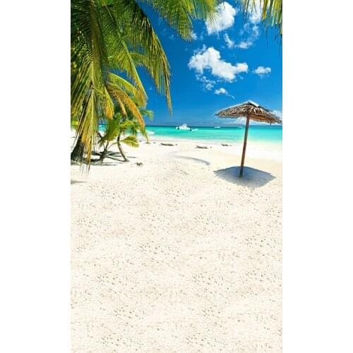 VinylBDS Seaside Photography Backdrops Palm Tree 10x10ft Photography Background Blue Sky Cotton Backdrop Studio