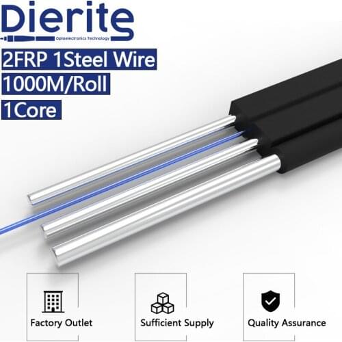 Fiber Optic Drop Cable 1000m/Roll 1Core 2FRP 1Steel Wire Outdoor G.657A1 LSZH Sheath Single Mode Black FTTH Fiber Optical Cable