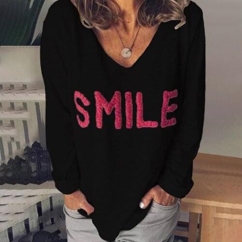 Smile Printing Tee Top Long Sleeve Spring Autumn Woman T Shirt Casual Woman T Shirt