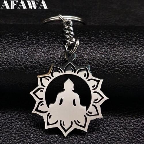 2021 Fashion Lotus Buddha Stainless Steel Keychains for Women Silver Color Key Chains Jewelry budista llaveros mujer K77438B
