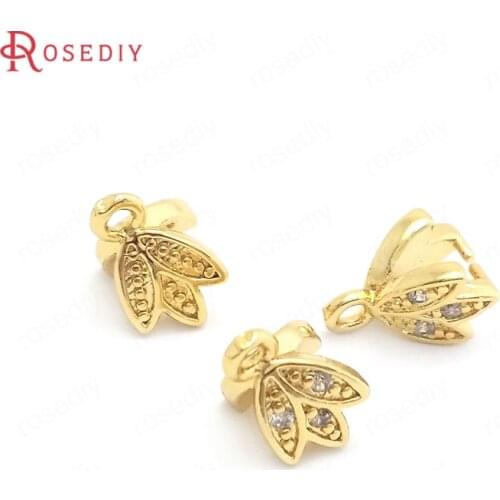 37834)10PCS Height 9MM 24K Gold Color Brass and Zircon Tree Leaf Charms Pendants Connector Jewelry Making Supplies Diy Findings