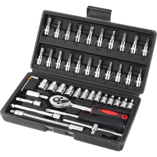 46pcs Socket Ratchet Screwdriver Wrench Set 1/4 Drive Flexible Car Repair Tool