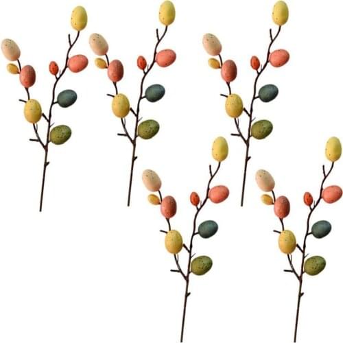 5pcs Easter Egg Branches Colourful Foam Flowers Easter Eggs Flower Stake Flower Bouquet Diy Home Decoration