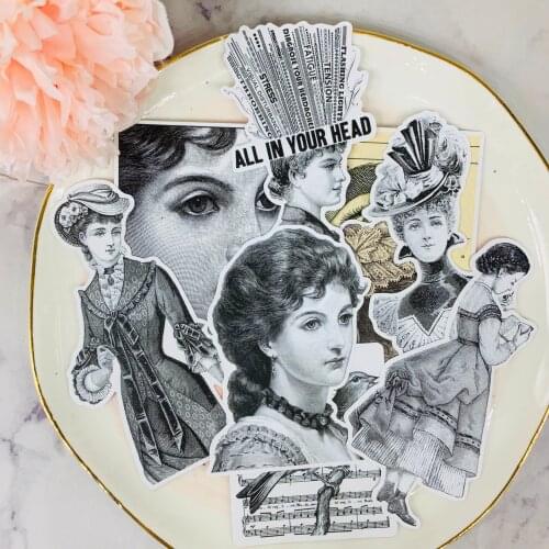 9pcs Sketch vintage lady stickers for kids homemade book stickers on laptop / decorative scrapbooking / DIY