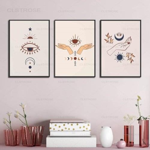 Abstract Posters Mystic Hand Sun Moon Scene Boho Canvas Prints Evil Eye Painting Wall Art Pictures for Living Room Home Decor