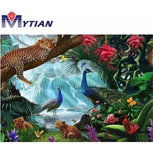 MYTIAN 5D DIY Forest Animals Diamond Embroidery Mother and Baby Cheetah Peacocks Diamond Painting Mosaic Needlework Cross Stitch