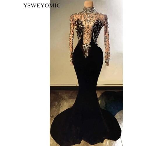 Shiny Rhinestones Velvet Dress Long Sleeve Womens Evening Prom Birthday Party Dresses Floor-length Performance Stage Wear