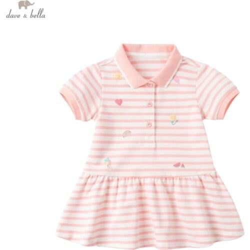 DBZ17781 dave bella summer baby girls cute cartoon striped print dress children fashion party dress kids infant lolita clothes