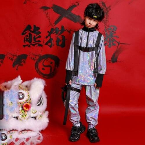 ChildrenS Reflective Hip Hop Dance Costumes For Kids Street Dance Costume Boys Jazz Dance Costumes Girls Rave Clothes DQS3809