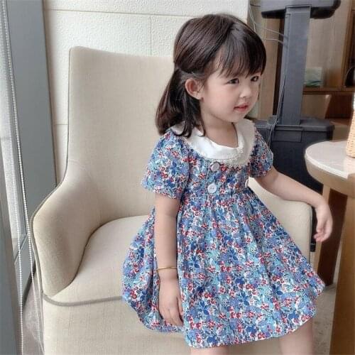 Girls Princess Dresses Korean Fashion Kids Girl Floral Vestidos Short Sleeve Children Summer Casual Costumes