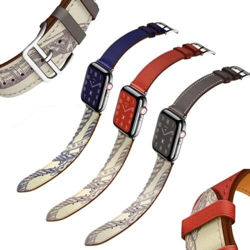 For Apple Watch Series 5 4 40/44mm Wrist Bracelet Genuine Leather Watch Strap Extra-long Band of The iconic Double Tour