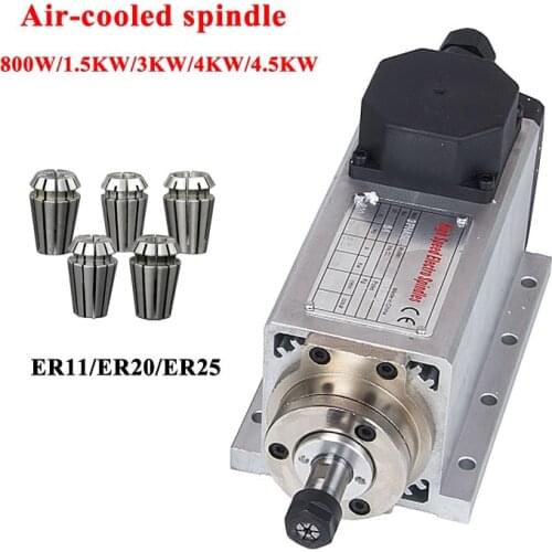 CNC air-cooled spindle motor square 800w 1.5kw 3kw 4kw 4.5kw with plug/cable box ER11 ER20 ER25 for diy cnc router machine tool