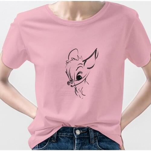 Disney T-Shirts Women Bambi Streetwear Summer 7 Colors Ropa Tumblr Mujer France Soft Girl Aesthetic Clothes Short Sleeve Trend