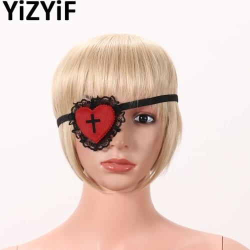 Gothic Girls Red Heart Black Cross Eyepatch Cosplay Eye Patch