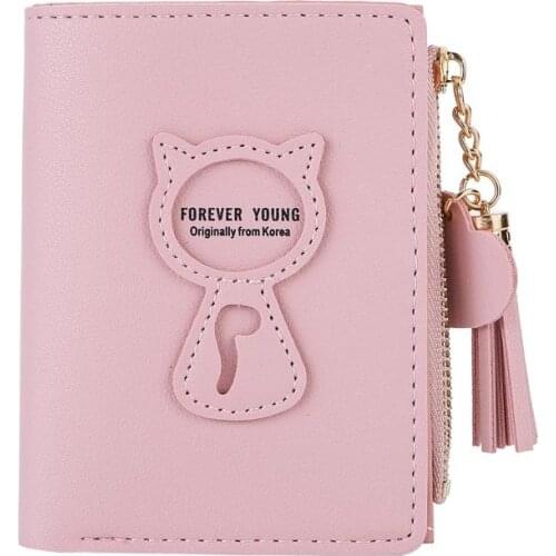 Short Women Wallets Lady Cat Purses ID Cards Holder Tassels Zipper Woman Wallet Clips Girls Moneybags Coin Purse Notecase Bags