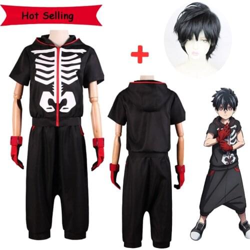 Anime Kemono Jihen Kabane Kusaka Cosplay Costume Fancy Suit Zipper Hooded Top Pant Gloves Full Set Halloween Uniforms Black Wigs
