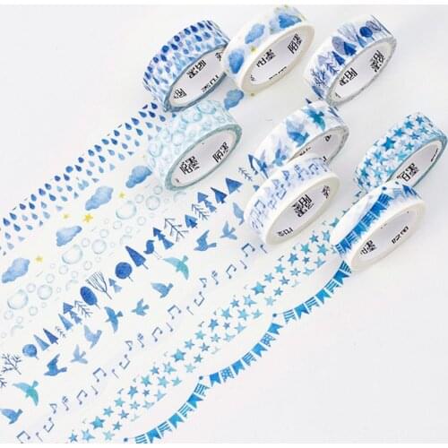 Creative Blue Notes Raindrops Forest Flags Stars Clouds Decorative Washi Tape Diy Scrapbooking Masking Tape School Office Supply