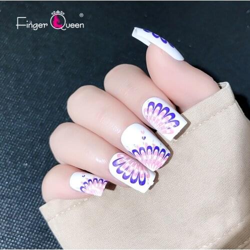 24Pcs/set French Lady Short Head Square Full Coverage False Nails Drawing Nail Art Patch Artificial Fake Nails Tips Design