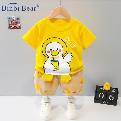 Summer Toddler Thin Baby Outfit Newborn Short Sleeve Cartoon Duck T-Shirt With Two-Piece Suits Pullover Boy Sets Kids Clothes