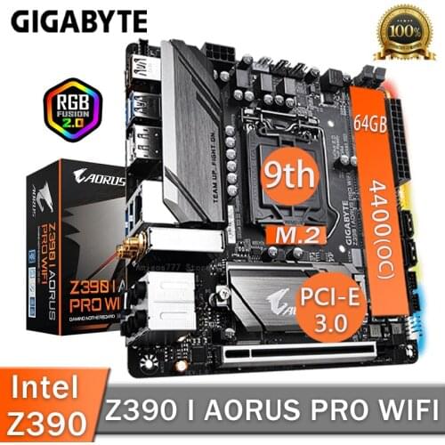 LGA 1151 Gigabyte Z390 I AORUS PRO WIFI Motherboard DDR4 XMP 4133MHz DDR4 64GB M.2 SSD PC Z390 Placa-Mãe Gaming Mini ITX New