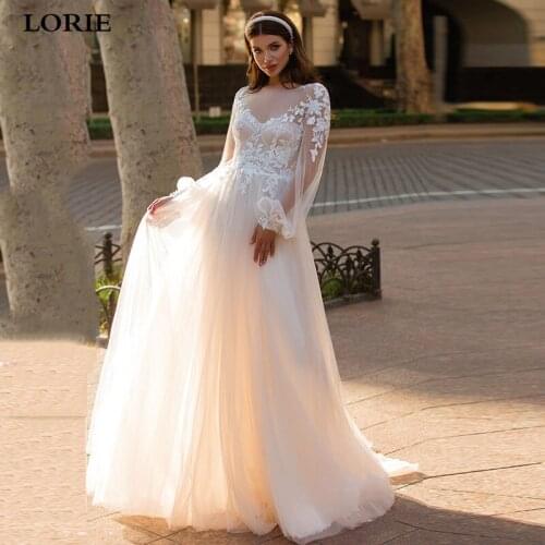 LORIE Lace country Wedding Dresses Puff Sleeve Bridal Gowns Vintage Lace Boho Wedding Gown Свадебные платья 2021