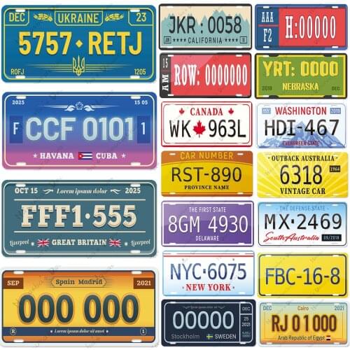 Car Number Metal Signs Car Plate Metal Vintage Poster High-End Wall Decoration State Tin Sign Club Pub Bar Home Wall Decor Signs